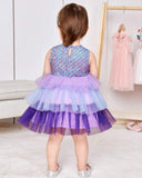 Baby Girl Mermaid Scale Patterned Multi Layer Mesh Ombre Dress
