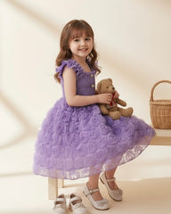 Floral Patchwork Summer Dress – Purple Colour Faux Shirred Cap Sleeve Dress