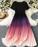 Women Ombre Ruched Bottom Knitted Bodycon Mini Dress With Short Sleeve