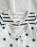 2pcs Newborn Star Stripe Print Cute Long Sleeve Footed Romper Set