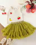 2pc Baby Girls Fruit Embroidered Sleeveless Knit Top & Mesh Tutu Skirt Set