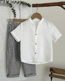 Young Boys 2-Piece Shirt & Black Striped Pants Set