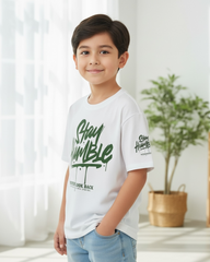 Boys’ Stay Humble Printed White T-Shirt