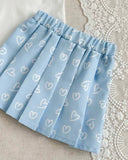 Girls 2 Piece Heart Embroidery Top & Pleated Skirt Set