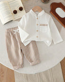 2PCS Baby Boy White and Brown Retro Casual Set