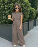 Tween Girls Collared Pocket Shirt & Straight Leg Pants Set