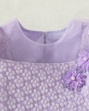 Girls Lilac Chiffon Floral Dress – Puffy Sleeve Princess Party Dress, Elastic Waist Summer Outfit for Kids
