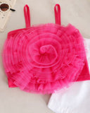 Pink Flower Top & White Bow Skirt