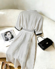 Black & White Striped Shirt Dress with Collar