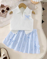 Girls’ Ribbed Knit Tank Top & Blue Print Skirt Set