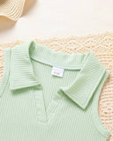 2pcs Girls’ Green Knit Shirt & Ombre Plaid Pants