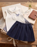Baby Girl 2pc Blue & White Striped Polo Top & Pleated Skirt Set