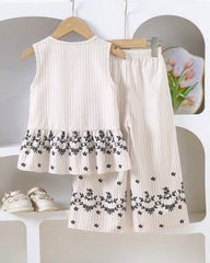 Girls White 2-Piece Bow Shirt & Floral Pants Set
