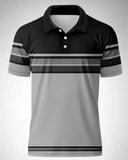 Men's Grey Striped Short Sleeve Polo Shirt - Summer
