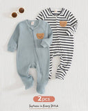 2-Piece Newborn Bear Striped and Blue winter Romper Set