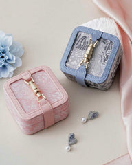 French Style Elegant Floral Leather Jewelry Box – Pink/Blue