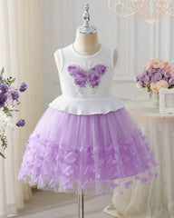 Girls Butterfly Princess Dress with 3D Floral Tulle Skirt