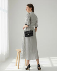 Black & White Striped Shirt Dress with Collar