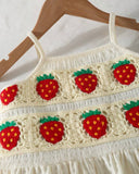 Girls 2PCS Strawberry Crochet Lace Camisole & Wide-Leg Pants Set