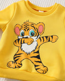 2pcs Baby Boy Yellow Winter Tiger Pattern Sweatshirt & Pants