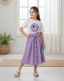 Smiley Printed Short Sleeve T-Shirt And Elastic Waist Skirt