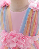 Girls’ Colorful 3D Floral Mesh Party Dress | Elegant Summer Occasion Dress