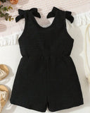 Baby Girl Summer Black Color Cross Wrap V-Neck Sleeveless Romper