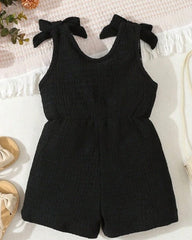 Baby Girl Summer Black Color Cross Wrap V-Neck Sleeveless Romper