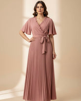 Women Tie-Up Bow Pleated Maxi Dress