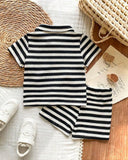 Baby Boy Black Striped Co-Ord Set – Collared Short Sleeve Shirt & Matching Shorts