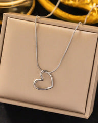 Minimalist Hollow Heart Silver Necklace