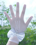 1 Pair Children's Pink Lace Hollow Bow Princess Gloves (4 Colours)