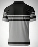 Men's Grey Striped Short Sleeve Polo Shirt - Summer