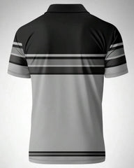 Men's Grey Striped Short Sleeve Polo Shirt - Summer