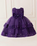 Young Girls Purple Elegant Sequin Bow Mesh Princess