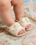 Girls’ Bow Buckle Canvas Sandals (Beige and Pink)