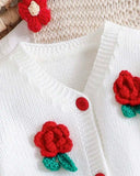 Newborn Baby Girl Red Floral Pattern Knitted Cardigan and Romper