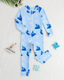 Boys Dolphin Print Long Sleeve One-Piece Swimsuit with Front Zipper