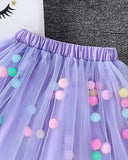 Girls Purple 3D Unicorn Cap Sleeve T-Shirt & Mesh Skirt 2-Piece Set