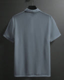 Men’s Grey Colour Half Sleeve Casual Textured Polo Shirt – Summer