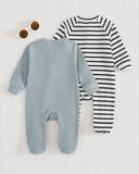 2-Piece Newborn Bear Striped and Blue winter Romper Set