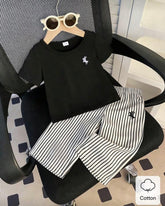 Black Shirt with Striped Pants Set