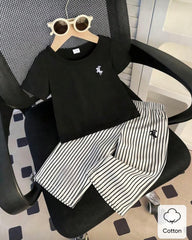 Black Shirt with Striped Pants Set