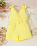 Baby Girl Summer Yellow Color Cross Wrap V-Neck Sleeveless Romper
