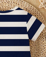 Baby Boy Striped Bear Print Short Sleeve Romper