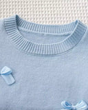 Girls’ Sky Blue Bow Jacquard Cardigan & Pleated Skirt Set