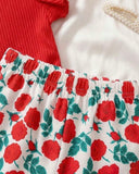 Baby Girls Red Striped Ruffle Sleeve T-Shirt & Floral Pants Set – 2pcs Summer Outfit