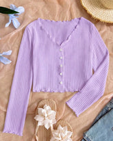 Tween Girls Ribbed V-Neck Ruffle Trim Button Front Cardigan