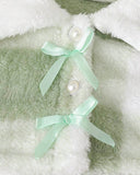 Baby Girl Green Fur Collar Bow Cardigan & A-Line Dress Set – 2-Piece Princess Outfit
