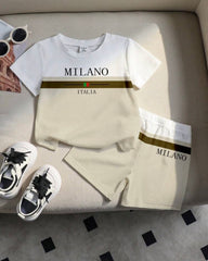 Baby Boy Color Block MILANO Print T-Shirt & Shorts 2pcs Set